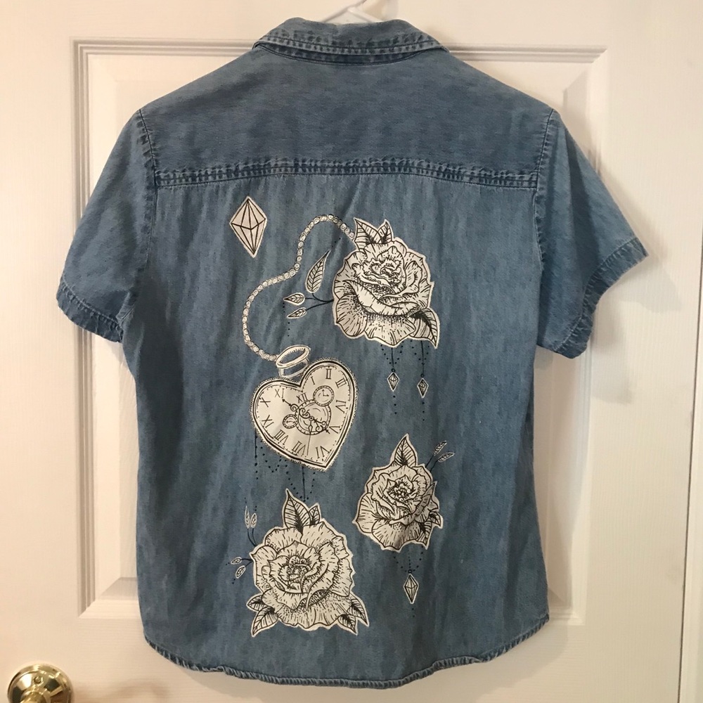 One-of-a-kind Hand Painted Denim Shirt (S)